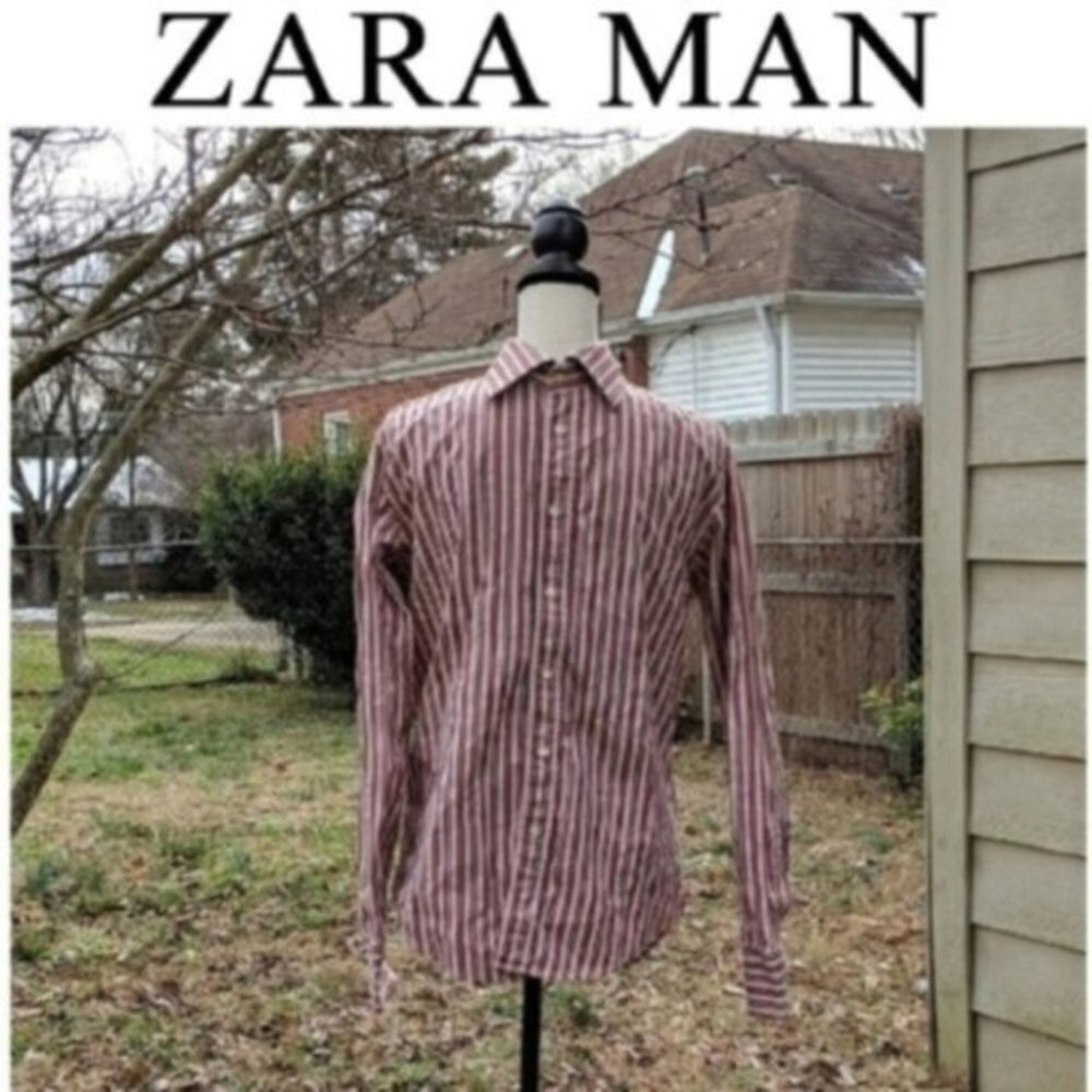 Zara Man Striped Long Sleeve Button Down Shirt L